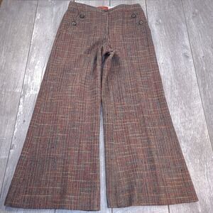 Cartonnier Womens Wool Flare Wide Leg Pants Size 10 Brown Check Tweed Trouser